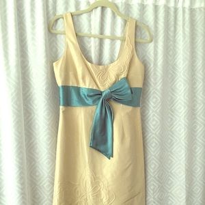 A-line Off-white Dress with Blue Bow